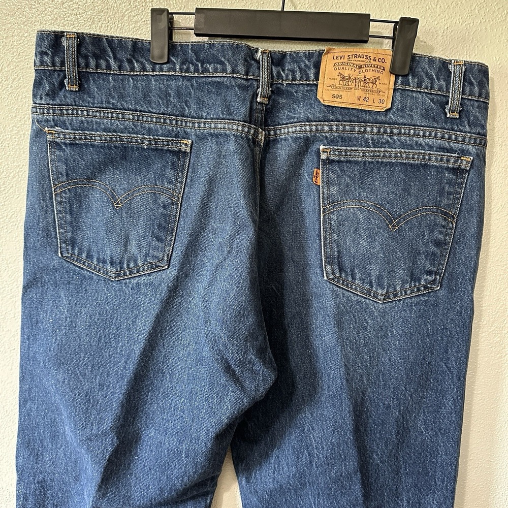 Vintage Levis 505 Orange Tab Jeans 42x30 Dark Wash Y2K 90s Straight Denim USA